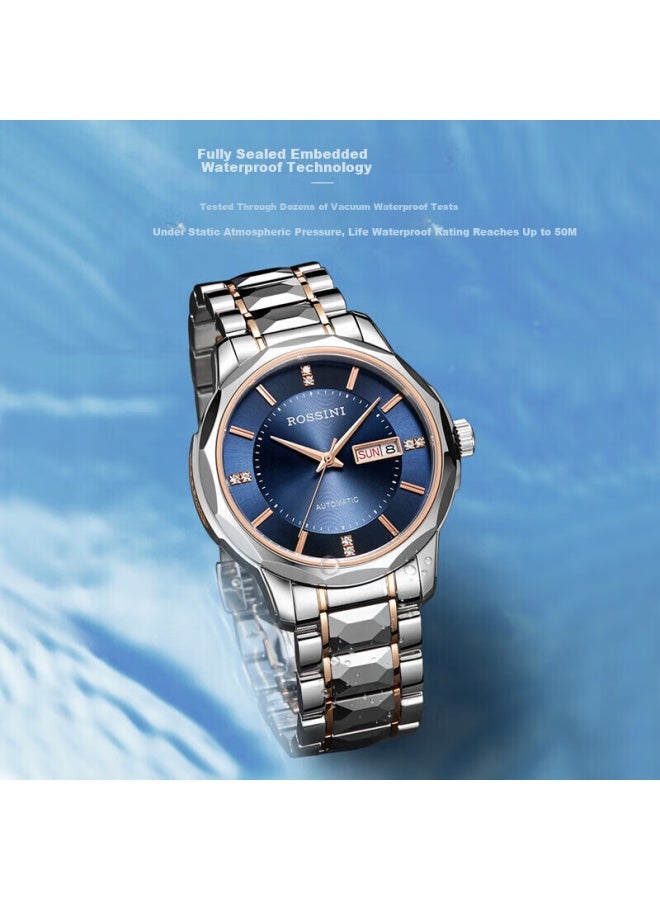 Rossini Men's Automatic Mechanical Watch Tungsten Steel High Gloss Calendar Luxury Brand Genuine Valentine's Day Birthday Gift - Image 3