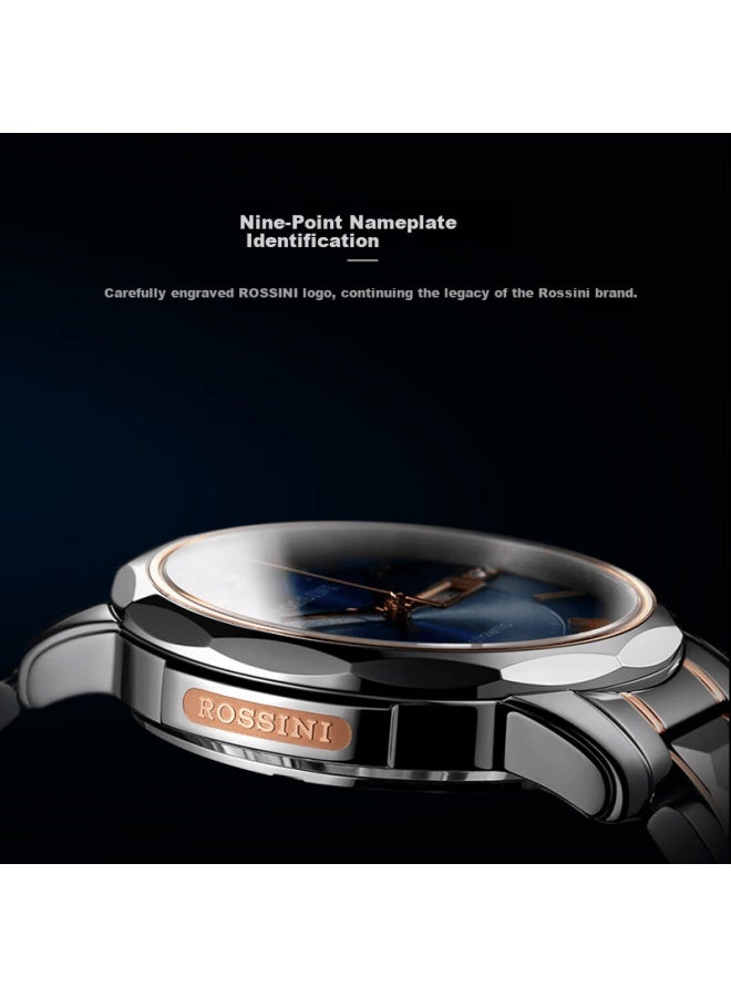 Rossini Men's Automatic Mechanical Watch Tungsten Steel High Gloss Calendar Luxury Brand Genuine Valentine's Day Birthday Gift - Image 2