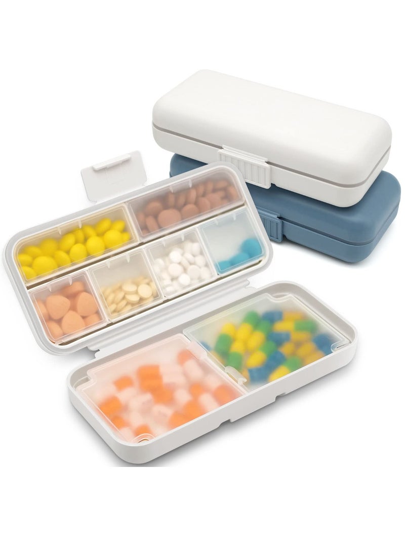 Pill Organizer Airtight Pill Box, 2 Pcs Daily Pill Dispenser, Portable Travel Supplement Holder Vitamin Sorter with 8 Compartment Airtight Vitamin Container Daily Medicine Travel Essentials - Image 1