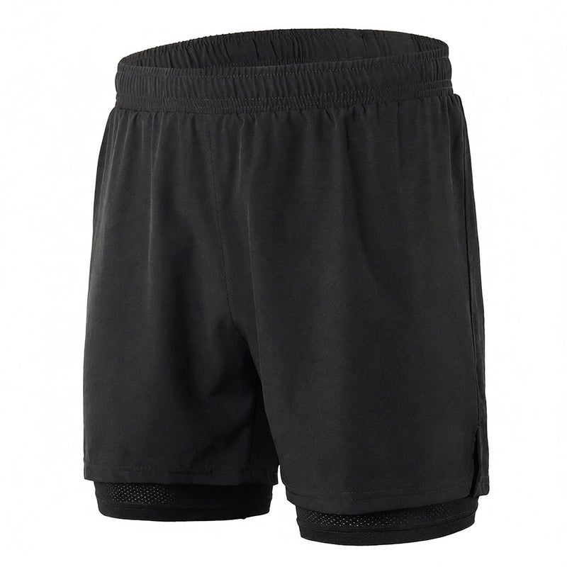 2 In 1 Running Shorts XL Black: Lightweight Quick-Drying Polyester Fabric - Built-In Mesh Liner With Customizable Elastic Drawcord For Men’s Outdoor Running & Active Exercise - Image 1