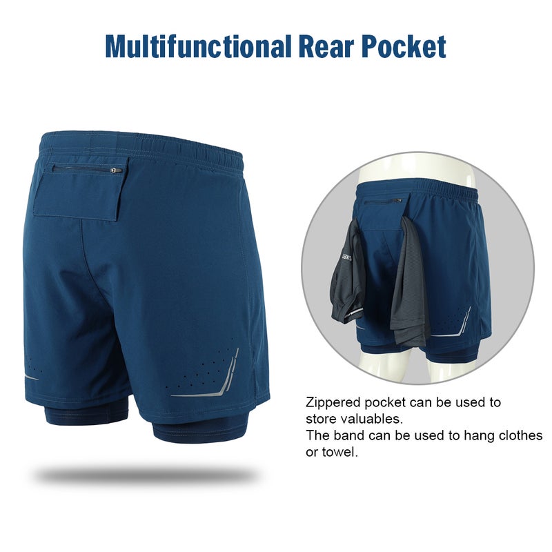 2 In 1 Running Shorts XL Black: Lightweight Quick-Drying Polyester Fabric - Built-In Mesh Liner With Customizable Elastic Drawcord For Men’s Outdoor Running & Active Exercise - Image 4