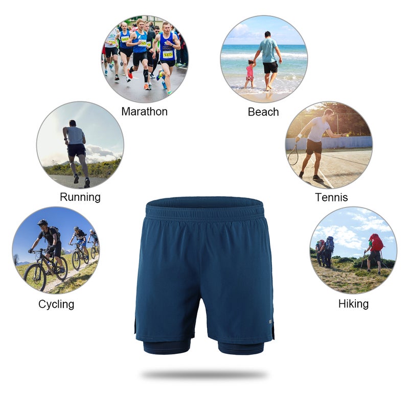 2 In 1 Running Shorts XL Black: Lightweight Quick-Drying Polyester Fabric - Built-In Mesh Liner With Customizable Elastic Drawcord For Men’s Outdoor Running & Active Exercise - Image 5