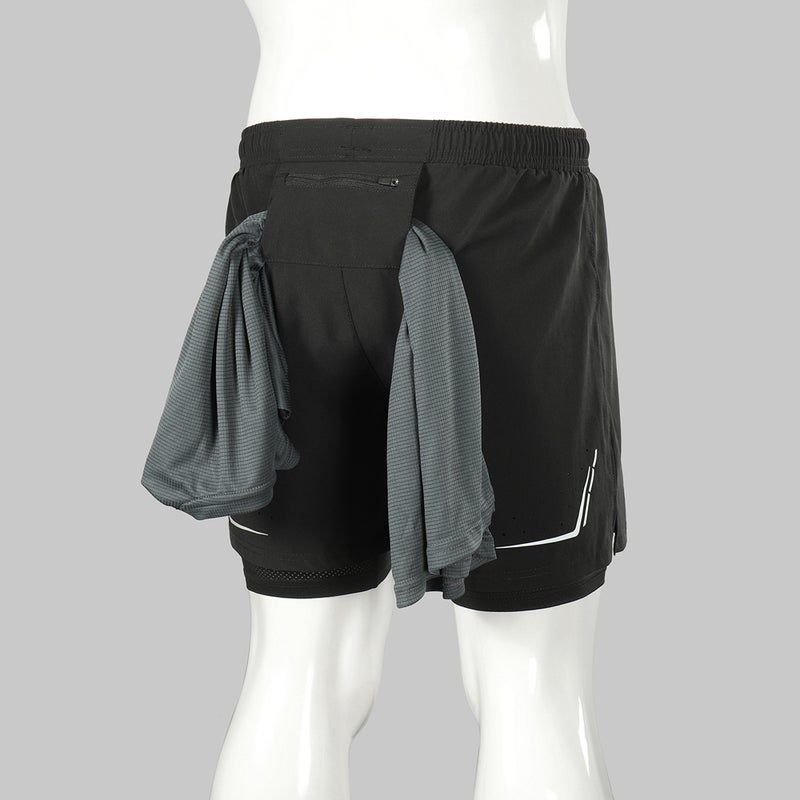 2 In 1 Running Shorts XL Black: Lightweight Quick-Drying Polyester Fabric - Built-In Mesh Liner With Customizable Elastic Drawcord For Men’s Outdoor Running & Active Exercise - Image 3