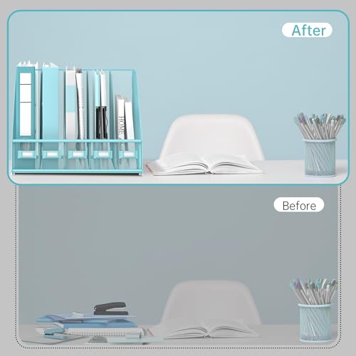 SUPEASY Desk Organizers Metal Desk Magazine File Holder with 5 Vertical Compartments Rack File Organizer for Office Desktop, Home Workspace, Blue Plus - Image 5