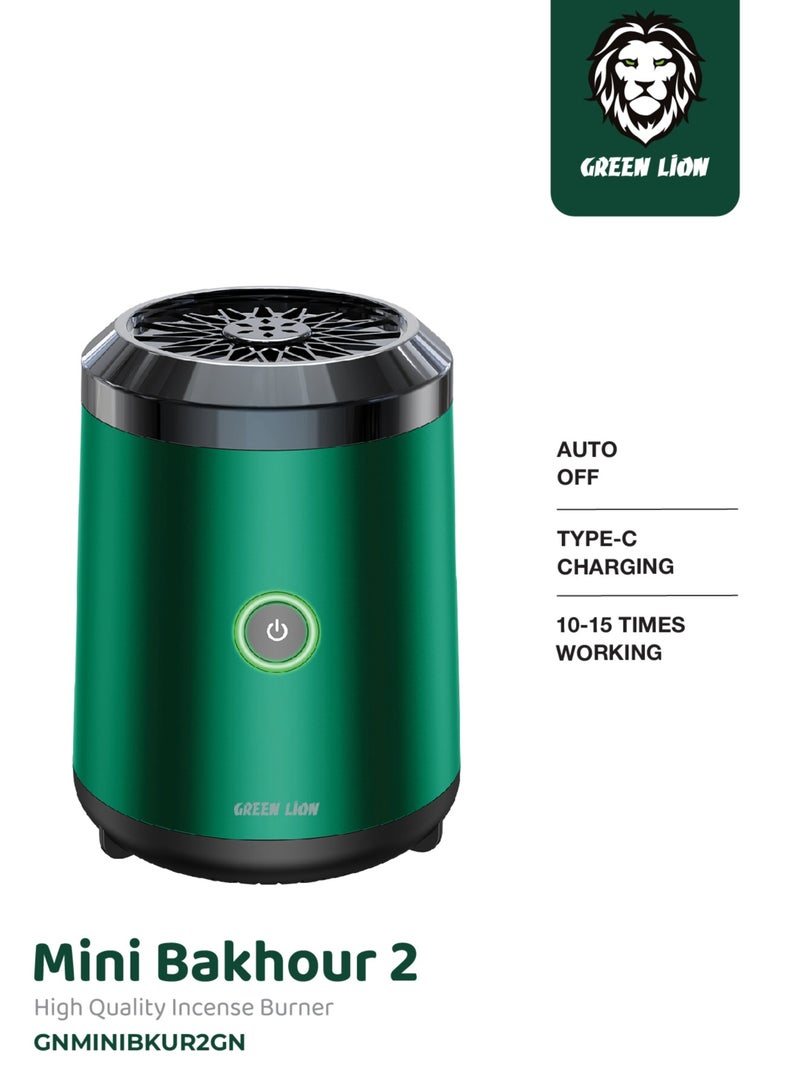 جرين ليون مبخرة بخور ذكية 2 / بطارية ذات سعة عالية / مروحة توربو / صندوق بخور / قفل آمن / إيقاف تلقائي / صغير الحجم وقابل للحمل / شحن من النوع C - أخضر - Image 1
