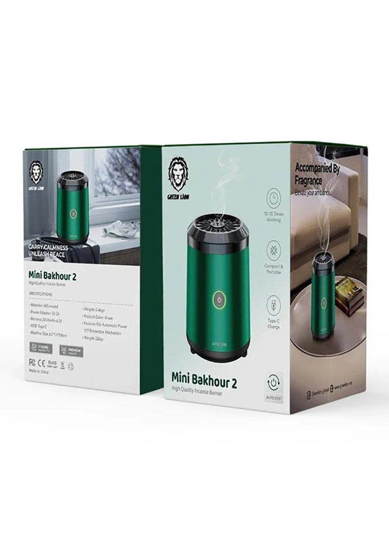 GREEN LION - Smart Bakhour 2 Incense Burner / High Battery Capacity / Turbo Fan / Incense Box / Safe Lock / Auto Off / Compact and Portable / Type-C Charge - Green - Image 1