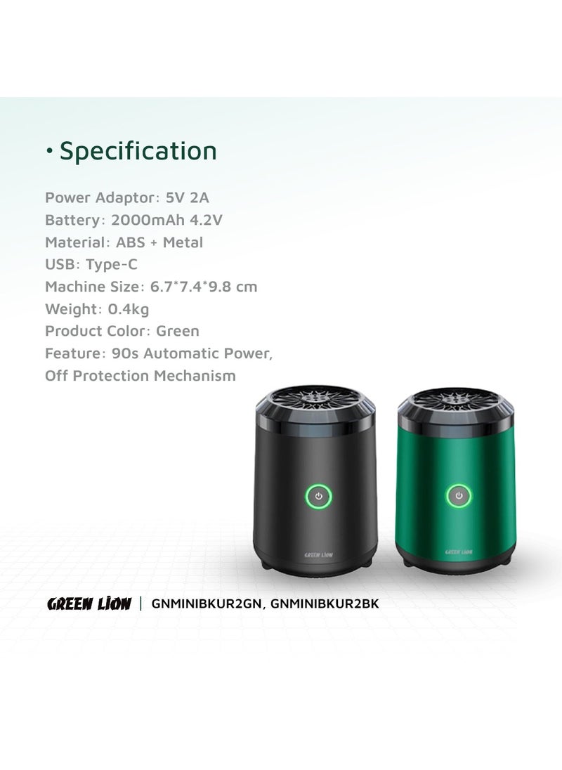 GREEN LION - Smart Bakhour 2 Incense Burner / High Battery Capacity / Turbo Fan / Incense Box / Safe Lock / Auto Off / Compact and Portable / Type-C Charge - Green - Image 1
