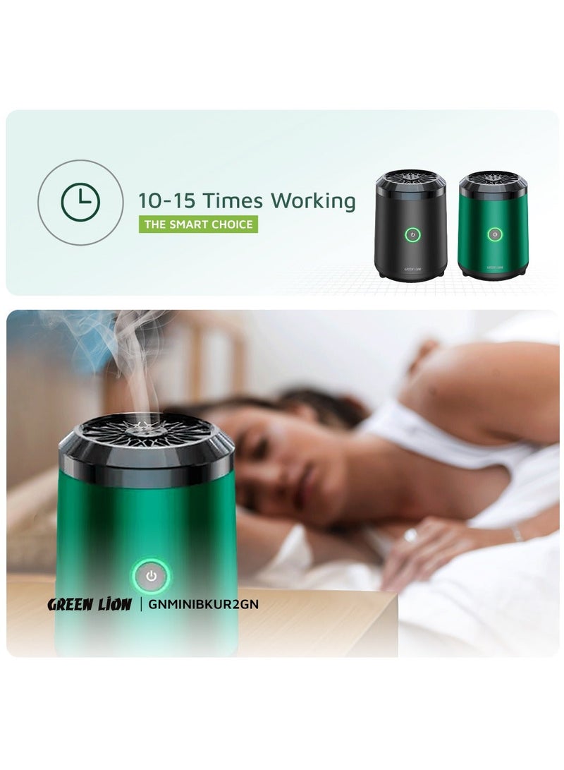 GREEN LION Smart Bakhour 2 Incense Burner / High Battery Capacity / Turbo Fan / Incense Box / Safe Lock / Auto Off / Compact and Portable / Type-C Charge - Green - Image 4