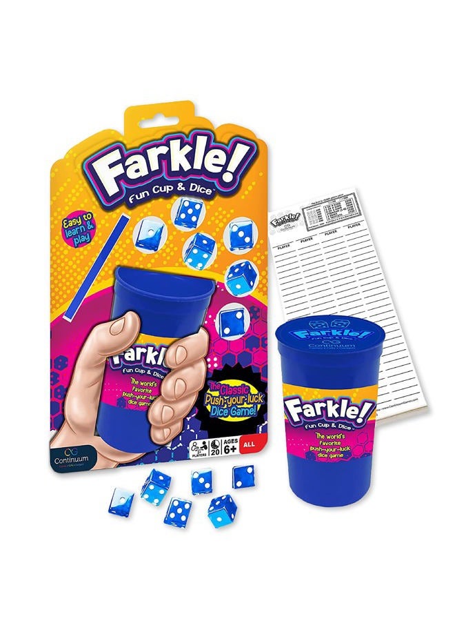 Continuum Games Farkle Fun Cup and Dice The Worlds Favorite Classic Push Your Luck Dice Game Includes Rolling Dice Cup, 6 Dice, and Scorepad Ages 6 and up - Image 1