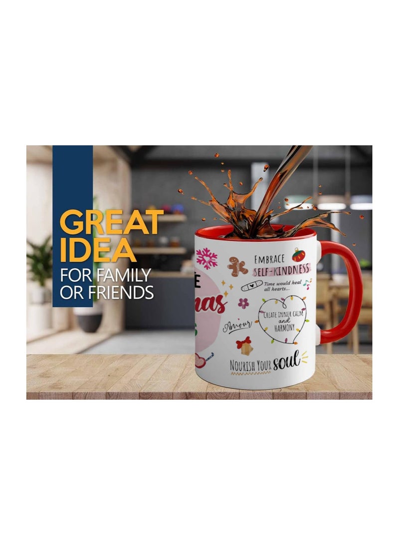 PRINTSHOP4ME Christmas Red Two-Tone Ceramic Mug–11Oz Festive Coffee Cup With Red Handle Holiday Themed Mug For Morning,Office Parties And Winter Celebrations - Image 2