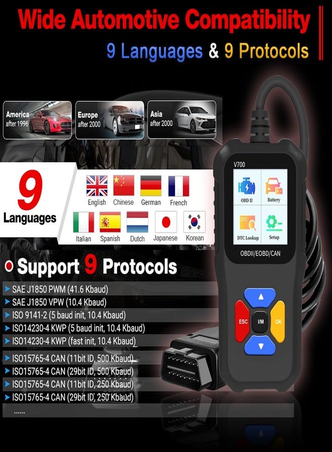 iKiKin Car Code Scanner, OBD2 Car Code Reader V700 Check Engine Light Fault Code Reader Scanner CAN Automotive Diagnostic Tool for OBDII Cars Since 1996 - Image 3