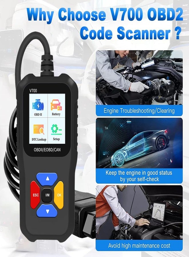 iKiKin Car Code Scanner, OBD2 Car Code Reader V700 Check Engine Light Fault Code Reader Scanner CAN Automotive Diagnostic Tool for OBDII Cars Since 1996 - Image 4