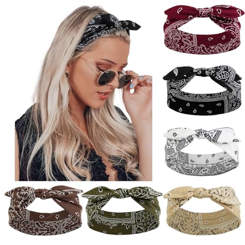 AIBFRID 6 Packs Bow Headbands for Women Girls Boho Bandana Headband Paisley Printed Head Bands for Womens Hair Non Slip Cute Knotted Womens Hairbands Head Wraps Turban Hair Accessories - Image 1