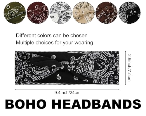 AIBFRID 6 Packs Bow Headbands for Women Girls Boho Bandana Headband Paisley Printed Head Bands for Womens Hair Non Slip Cute Knotted Womens Hairbands Head Wraps Turban Hair Accessories - Image 3