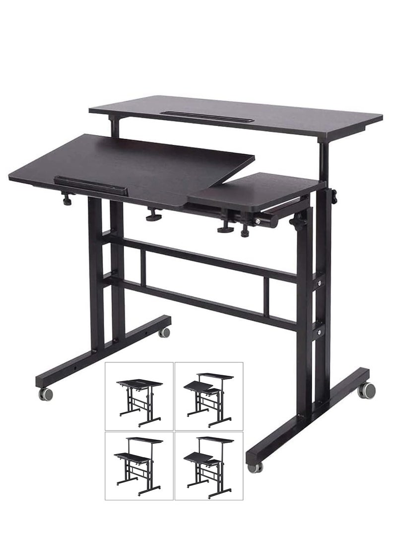 Generic - Mobile Standing Desk, Height Adjustable Sit Stand Mobile Laptop Computer Tablet, Home Office Desk with Wheels for Computer Workstation, stand table - Image 1