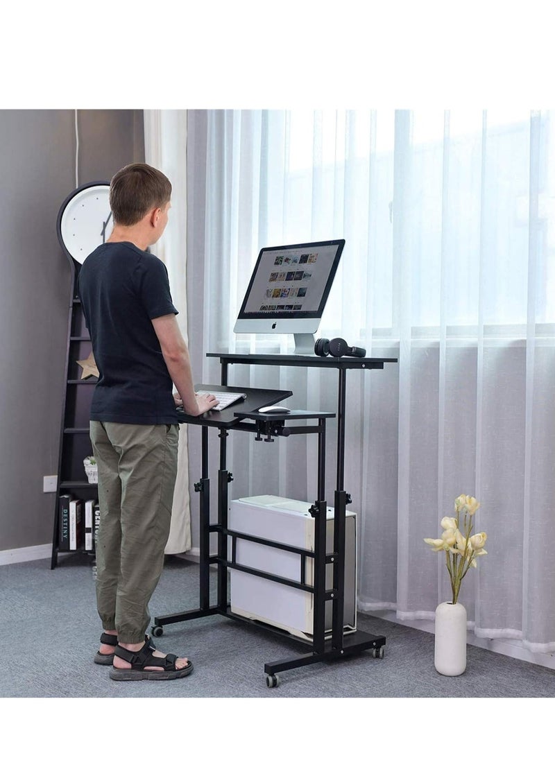 Generic - Mobile Standing Desk, Height Adjustable Sit Stand Mobile Laptop Computer Tablet, Home Office Desk with Wheels for Computer Workstation, stand table - Image 1
