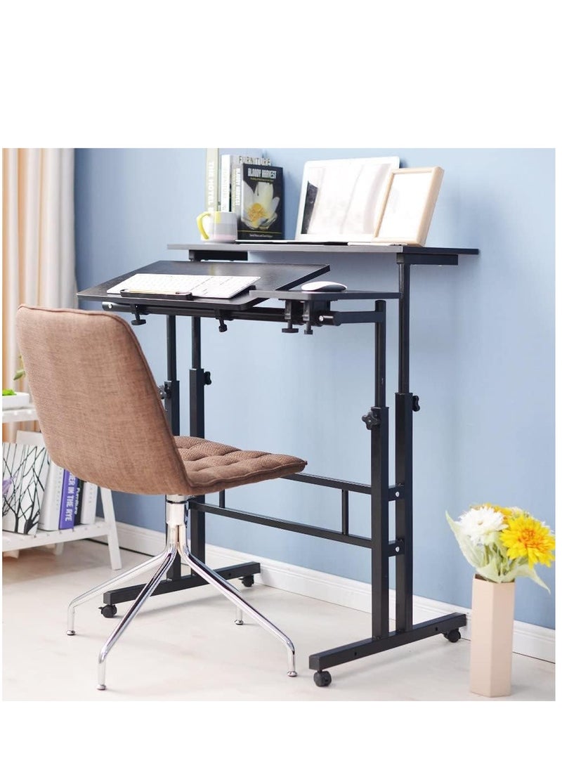 Generic - Mobile Standing Desk, Height Adjustable Sit Stand Mobile Laptop Computer Tablet, Home Office Desk with Wheels for Computer Workstation, stand table - Image 1
