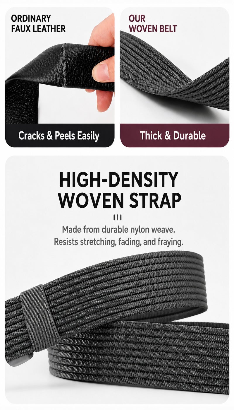 HASTE Nylon Woven Belt - Metal Free Plastic Buckle 3.8cm - 120cm - Grey - Image 3