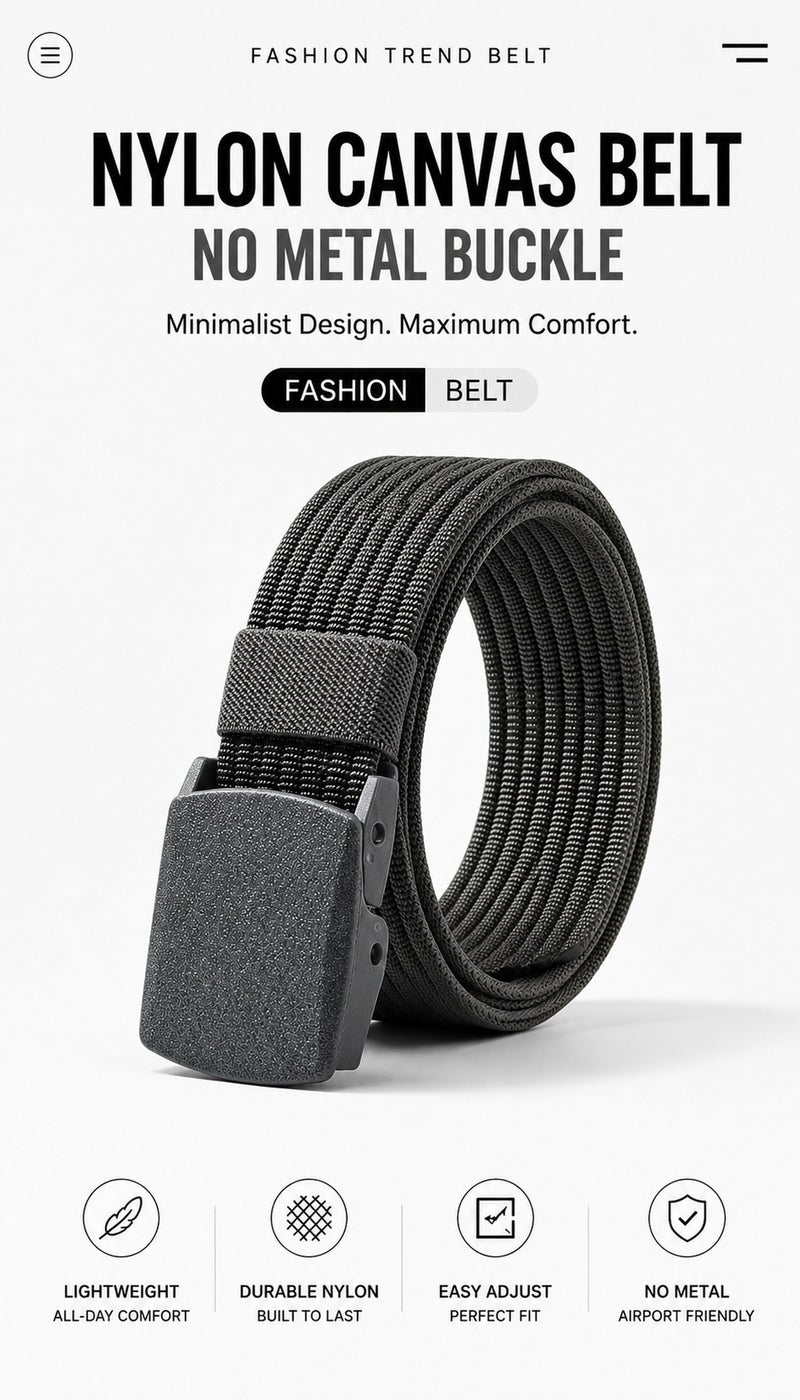 HASTE Nylon Woven Belt - Metal Free Plastic Buckle 3.8cm - 120cm - Grey - Image 4