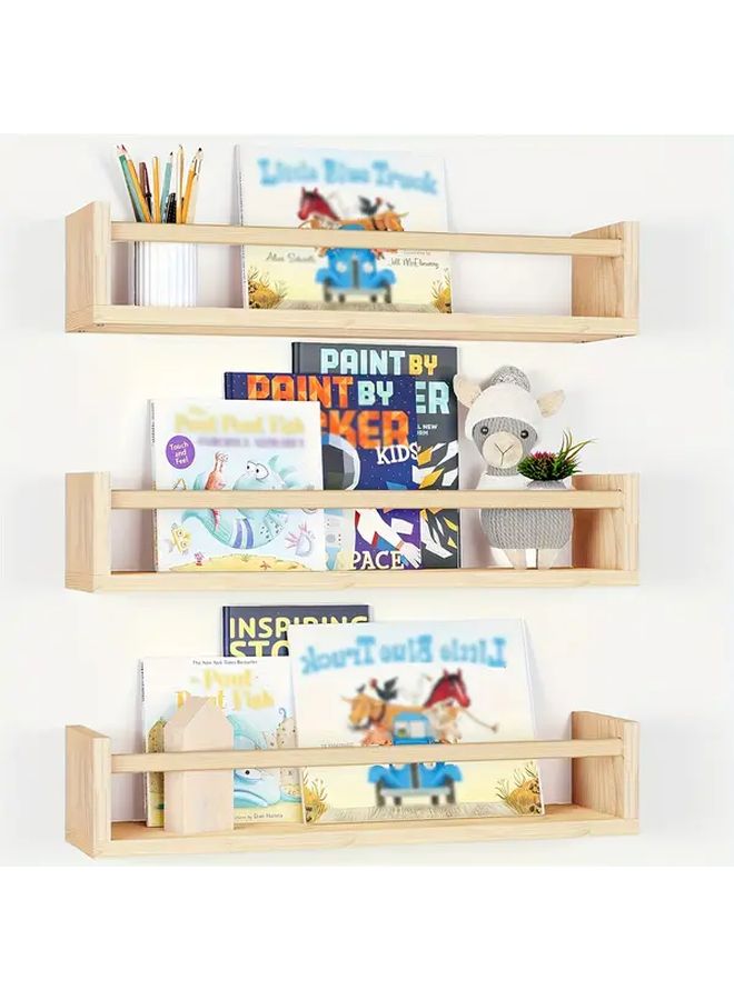Natural Wood Floating Wall Shelves Set of 3 Classic Rustic Style Wall Mounted Storage for Bathroom Kitchen Bedroom Office Space Saving Home Decor Organizer Quality Craftsmanship - Image 1