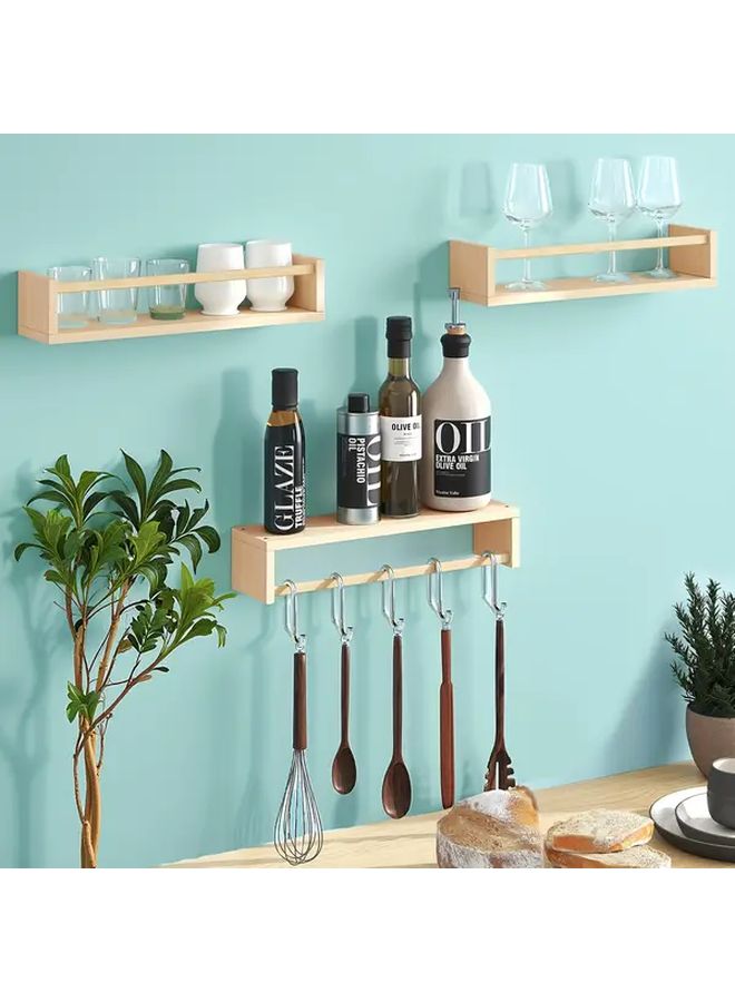 Natural Wood Floating Wall Shelves Set of 3 Classic Rustic Style Wall Mounted Storage for Bathroom Kitchen Bedroom Office Space Saving Home Decor Organizer Quality Craftsmanship - Image 2