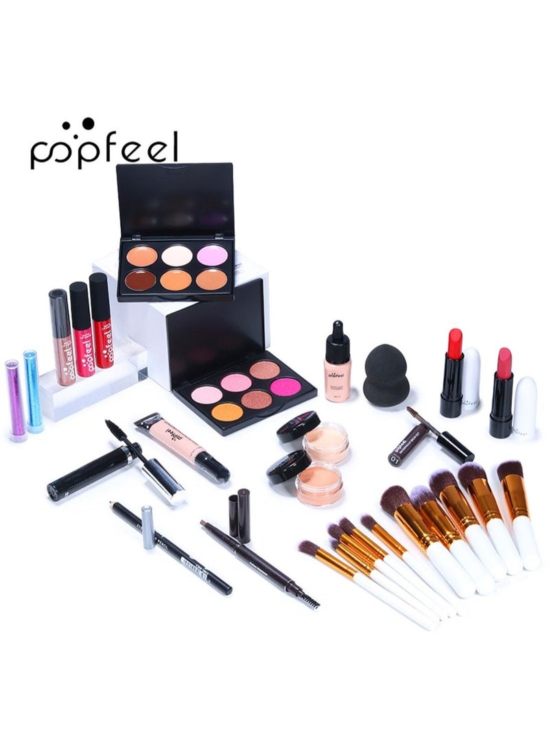 popfeel طقم مكياج شامل متعدد الاستخدامات مجموعة مكياج احترافية مصممة للنساء طقم مكياج كامل ضروري لمبتدئين ومحترفين 29 قطعة - Image 3