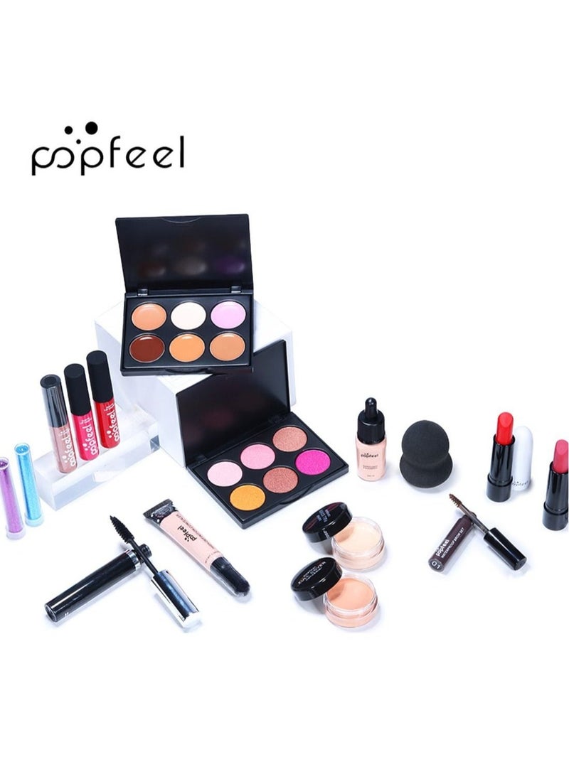 popfeel طقم مكياج شامل متعدد الاستخدامات مجموعة مكياج احترافية مصممة للنساء طقم مكياج كامل ضروري لمبتدئين ومحترفين 29 قطعة - Image 4