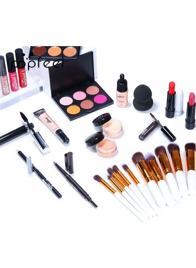popfeel طقم مكياج شامل متعدد الاستخدامات مجموعة مكياج احترافية مصممة للنساء طقم مكياج كامل ضروري لمبتدئين ومحترفين 29 قطعة - Image 5