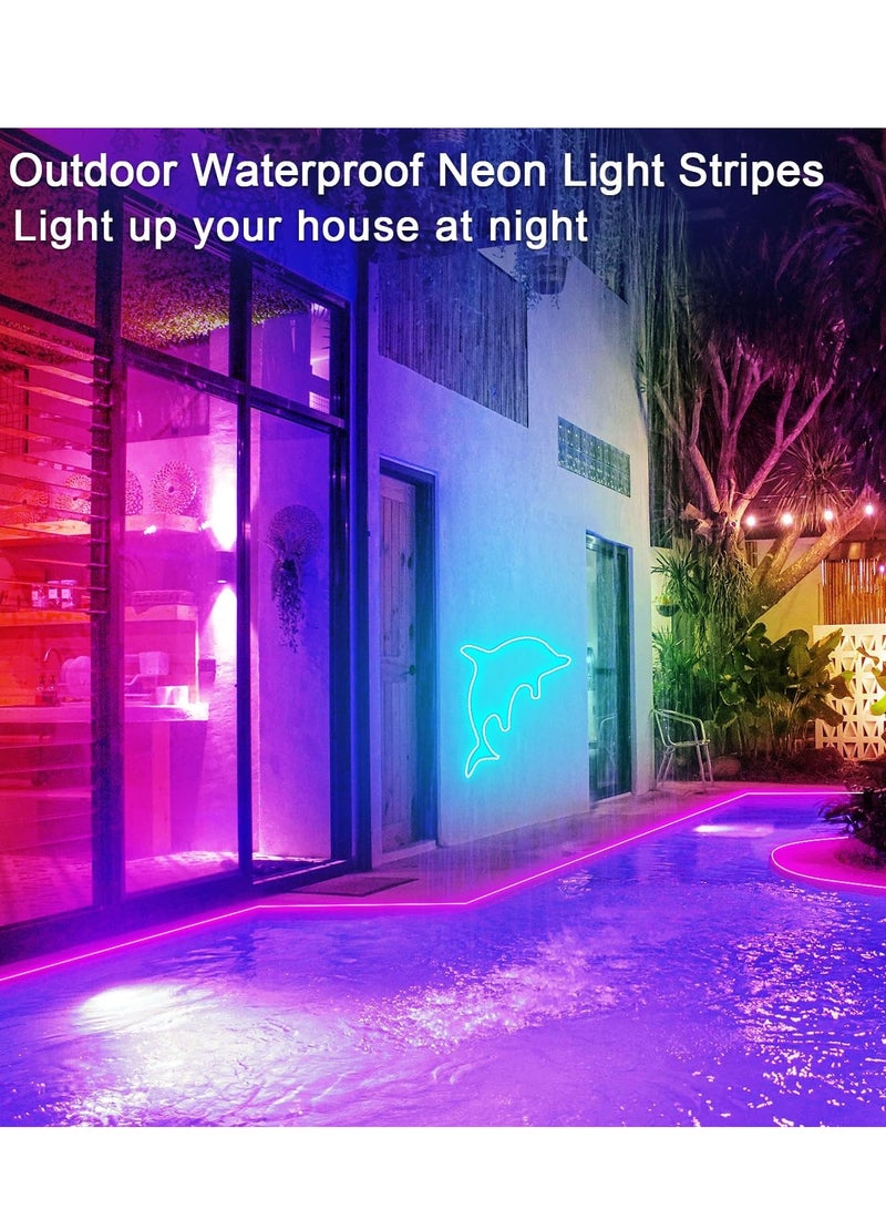 Flushrenic 16.4ft LED neon Lights,with Remote APP Control IP65,Waterproof Flexible Neon Strip Lights,24V RGB Rope Lights,for Bedroom Room Outdoors Decor  - Image 3
