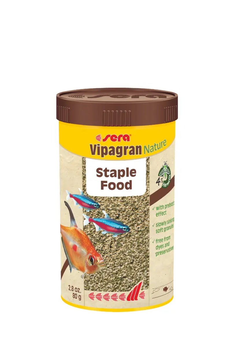Sera Vipagran Nature 250ml (80g) – Soft Granules with 4% Insect Meal, Staple Food for Midwater Ornamental Fish, No Dyes or Preservatives, Easy Digestion & Clean Water Formula - Image 1