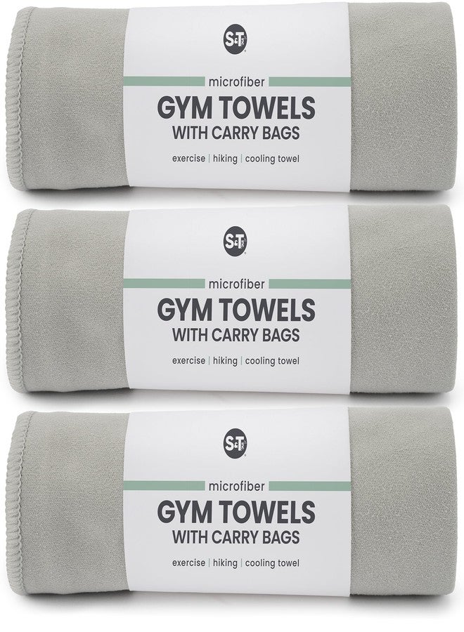 S&T INC. Gym Travel Towel, 3 Pack, Cooling Towels for Camping, Yoga, Home and Gym Bag, 3 Storage Bags Included, 12 Inch x 40 Inch, Microfiber, Grey - Image 1
