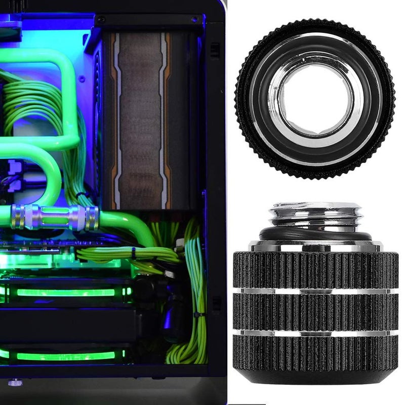 Black Water Cooling Tube Connector Male G1 4 Brass Aluminum Alloy Fitting with Sealing Ring 5 Pieces Set - Image 4