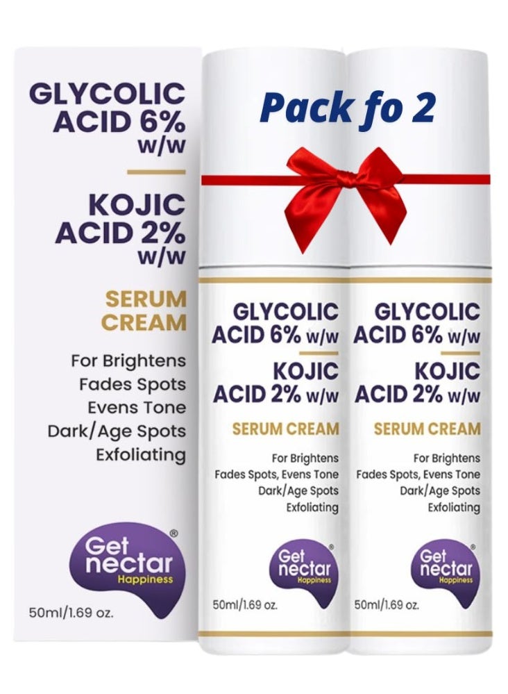 Get Nectar Happiness احصل على مجموعة "Nectar Happiness" المكونة من كريم سيروم عالي الفعالية بحمض الجليكوليك (تركيز 6%) وكريم حمض الكوجيك (تركيز 2%) - للتقشير، وتفتيح البشرة، ومكافحة حب الشباب والشوائب | مناسب لجميع أنواع البشرة | للرجال والنساء (50 مل × 2) - Image 1