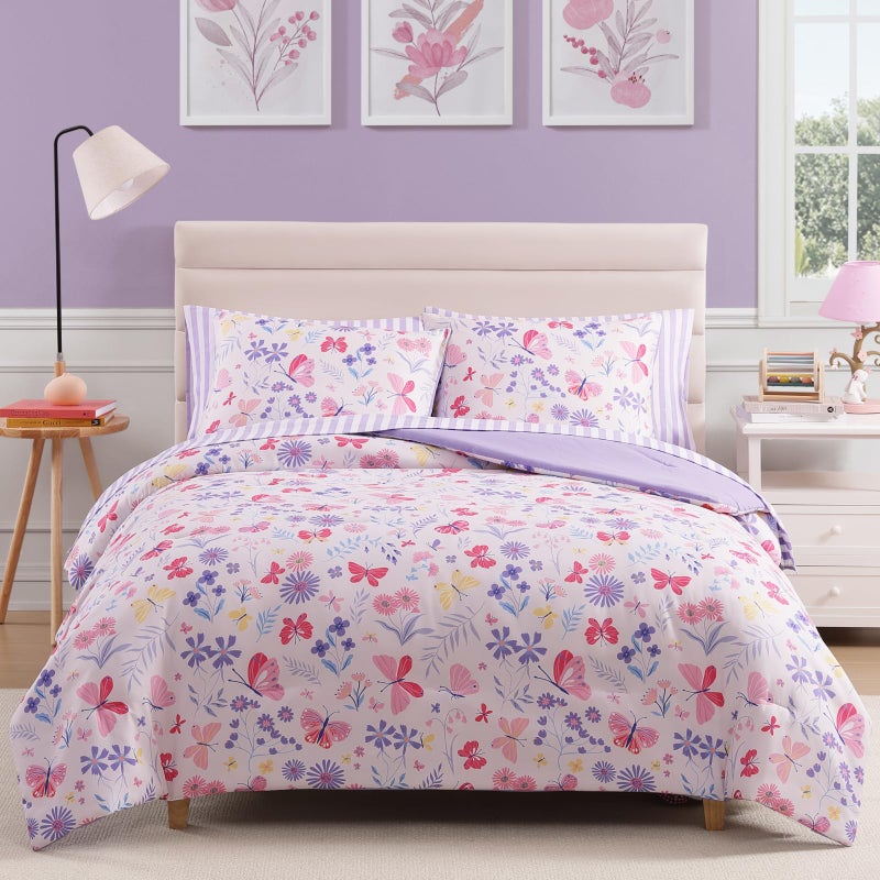 Wink Deer Full Size Comforter Sets with Sheets for Girls-7 Pieces Full Size Bedding Sets with Pink Comforter, Sheets, Pillowcases & Shams for Kids (Cute Botanical Flowers, 76" X 86") - Image 1
