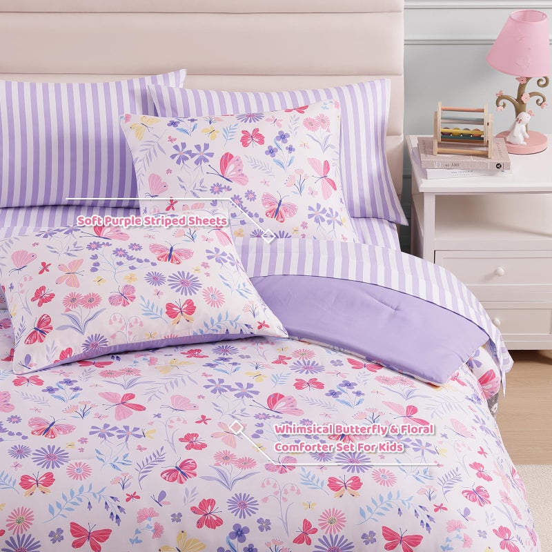 Wink Deer Full Size Comforter Sets with Sheets for Girls-7 Pieces Full Size Bedding Sets with Pink Comforter, Sheets, Pillowcases & Shams for Kids (Cute Botanical Flowers, 76" X 86") - Image 3