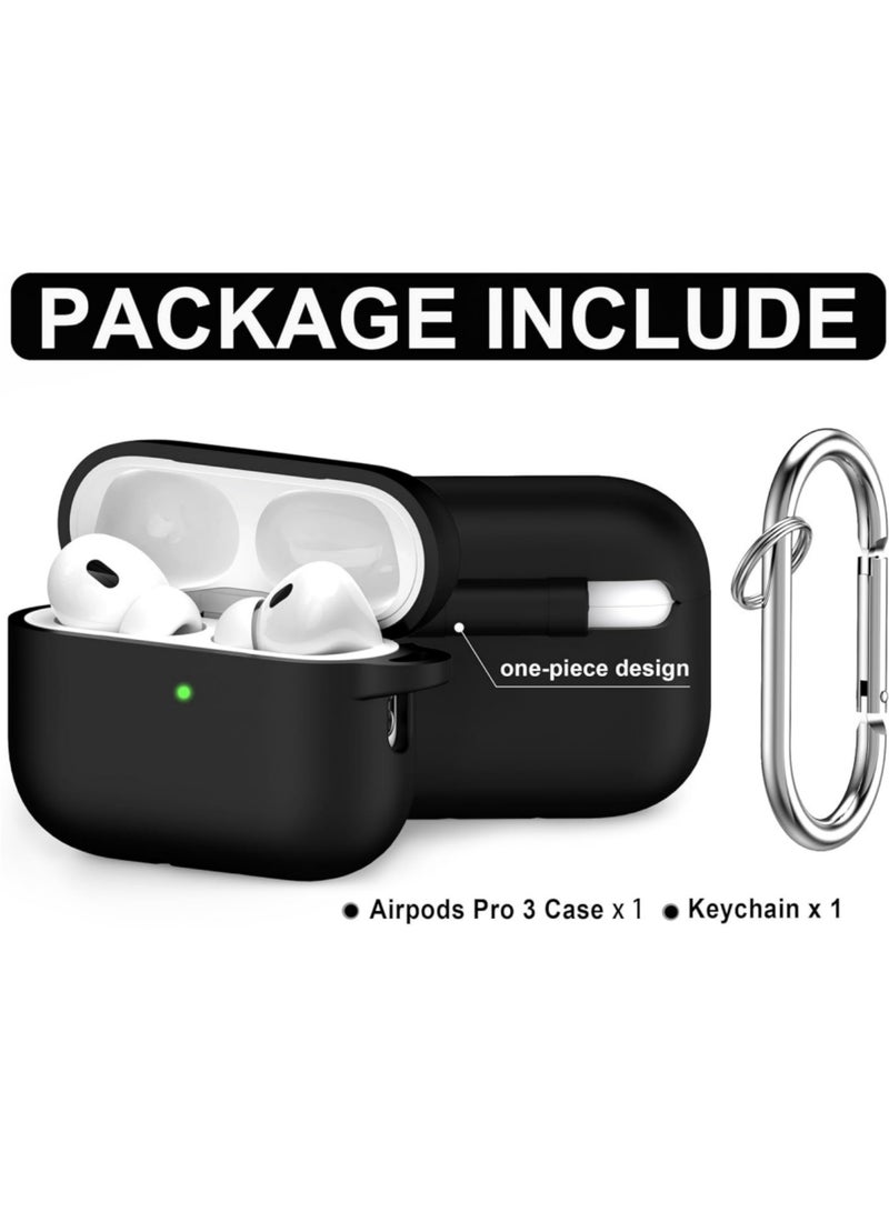 Aookay for Apple AirPods Pro 3/AirPods Pro 3th Generation Case Cover with Keychain, Full Protective Silicone Case Accessories, Front LED Visible (Black) - Image 2