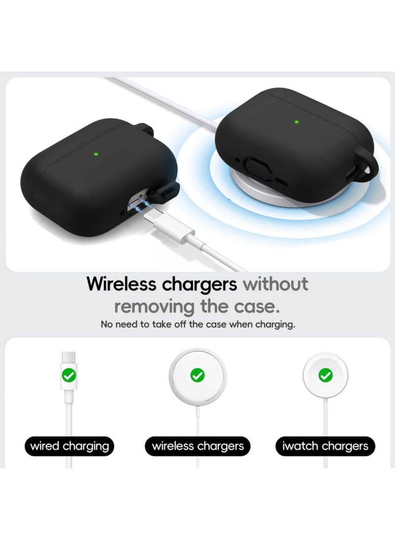 Aookay for Apple AirPods Pro 3/AirPods Pro 3th Generation Case Cover with Keychain, Full Protective Silicone Case Accessories, Front LED Visible (Black) - Image 4