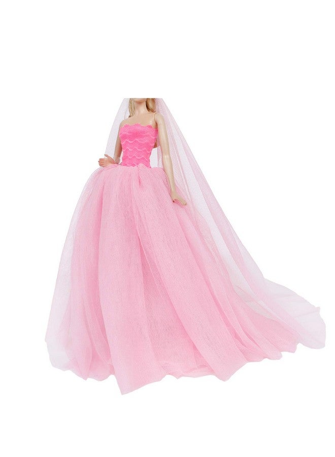 BJDBUS 11.5 Inch Girl Doll Clothes Pink Trailing Wedding Dress With Veil - Image 3