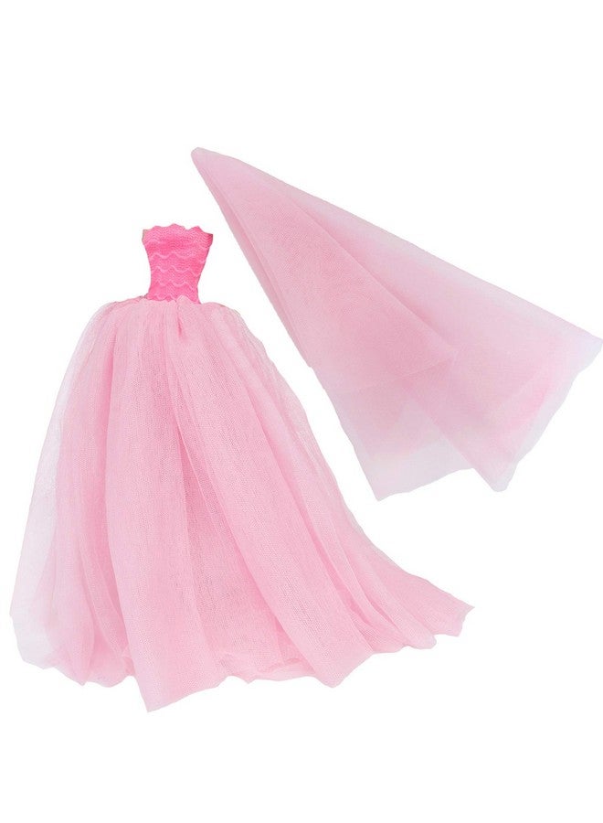 BJDBUS 11.5 Inch Girl Doll Clothes Pink Trailing Wedding Dress With Veil - Image 2