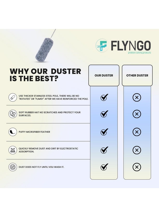 FLYNGO منظف الريش ميكروفايبر القابل للانحناء والتمديد من FLYNGO مع مقبض عمود قابل للتوسيع بطول 100 بوصة ومنظف قابل للغسل لمراوح السقف العالية، الستائر، الأثاث (رمادي) - Image 4
