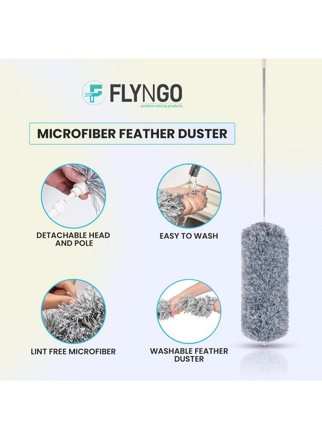 FLYNGO منظف الريش ميكروفايبر القابل للانحناء والتمديد من FLYNGO مع مقبض عمود قابل للتوسيع بطول 100 بوصة ومنظف قابل للغسل لمراوح السقف العالية، الستائر، الأثاث (رمادي) - Image 5
