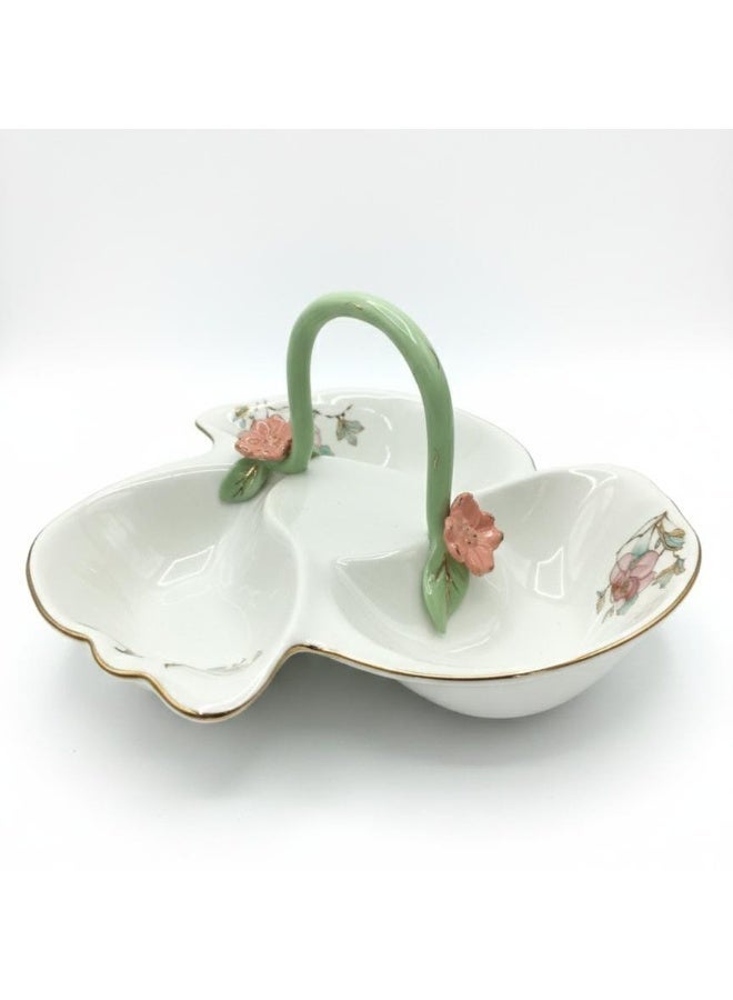 AKDC Angela Floral Trio 3-Section Ceramic Candy Basket – White (20 cm) - Image 1