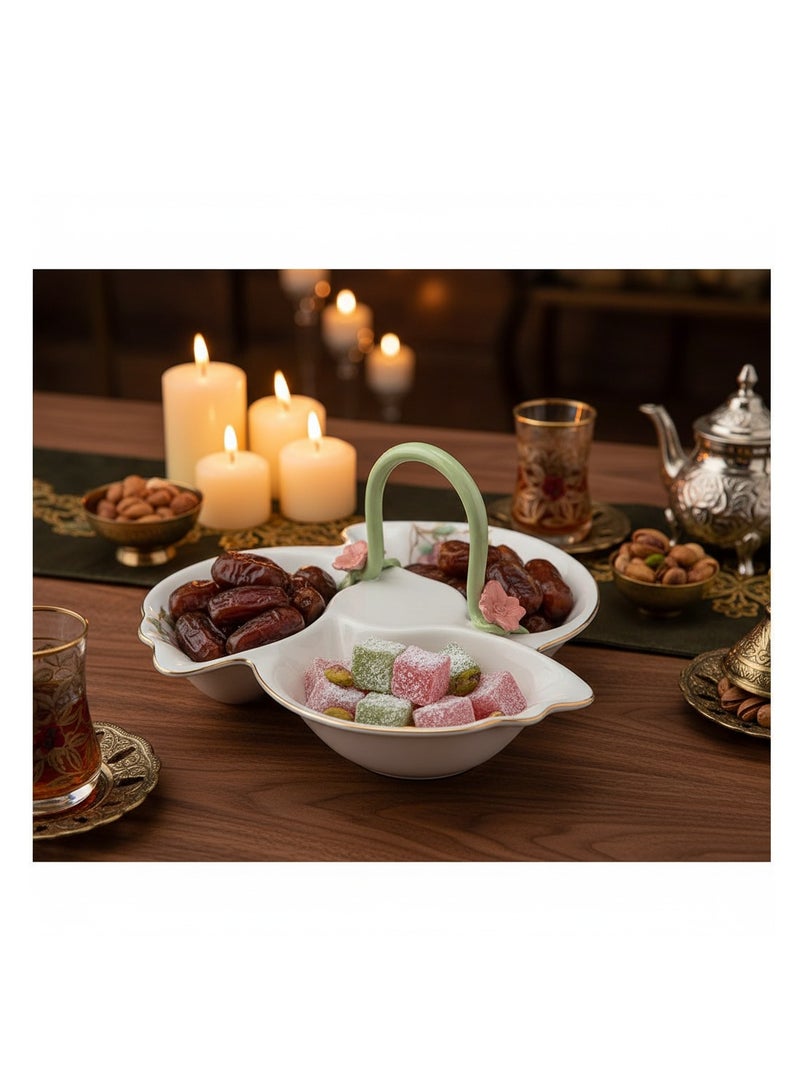 AKDC Angela Floral Trio 3-Section Ceramic Candy Basket – White (20 cm) - Image 4