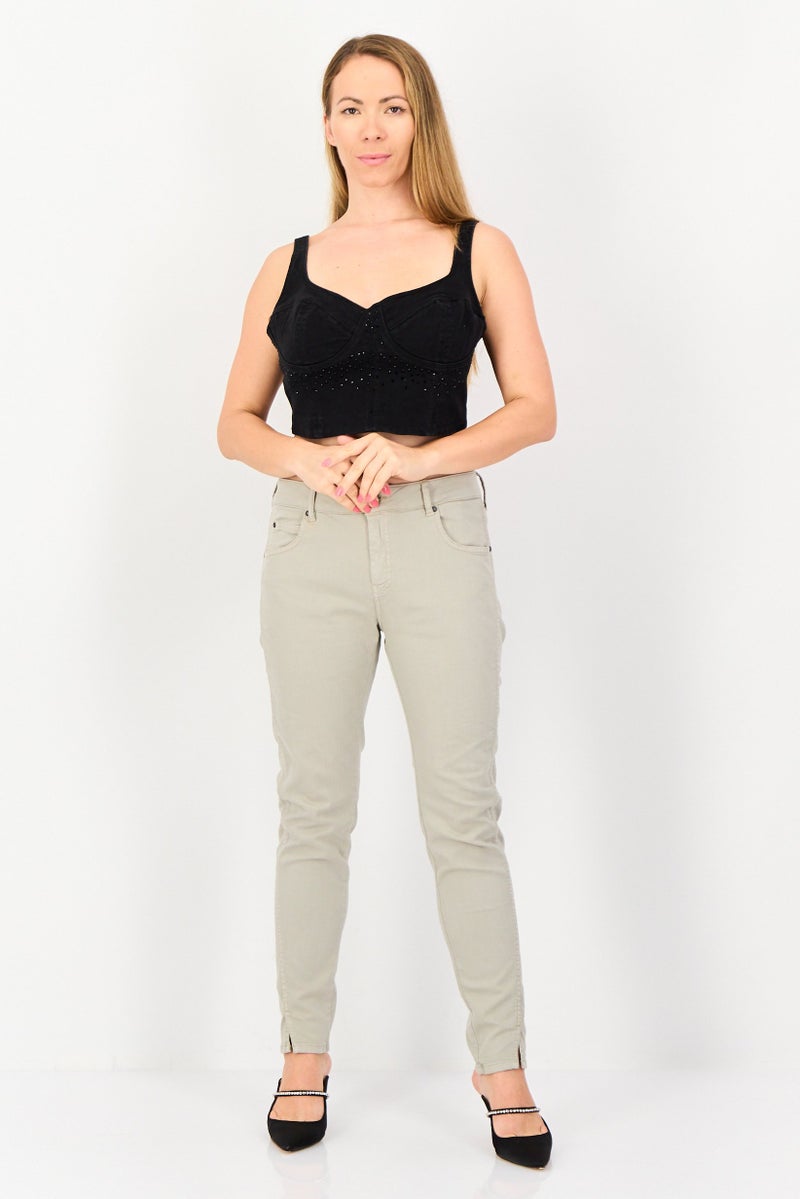 Mohito Women Sweatheart Neck Sleeveless Embellished Denim Top, Black - Image 2