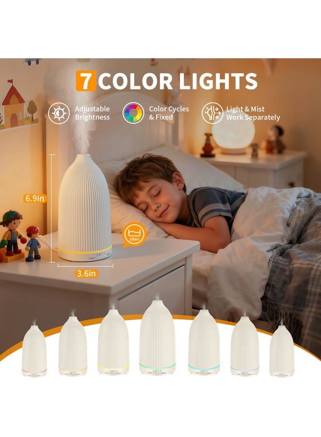 URPOWER 100ML Essential Oil Diffuser Ultrasonic Cool Mist Humidifier with 7 LED Lights, Timer & Auto-Off Quiet Aromatherapy Scent Diffuser for Home Bedroom Office Relaxation (Beige) - Image 3
