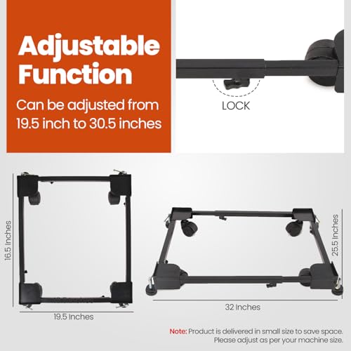 Shop4Ever Adjustable Heavy Duty Washing Machine Stand with Wheels | Fits Semi/Front/Top Load | Multi-Use Fridge & Cooler Base | Anti-Vibration Pads | Rust-Proof Metal - Image 3