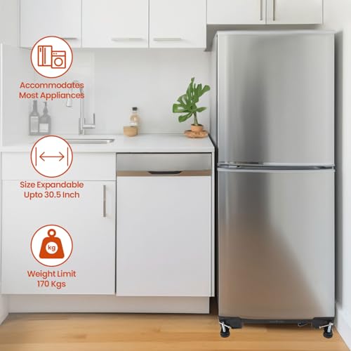 Shop4Ever Adjustable Heavy Duty Washing Machine Stand with Wheels | Fits Semi/Front/Top Load | Multi-Use Fridge & Cooler Base | Anti-Vibration Pads | Rust-Proof Metal - Image 2
