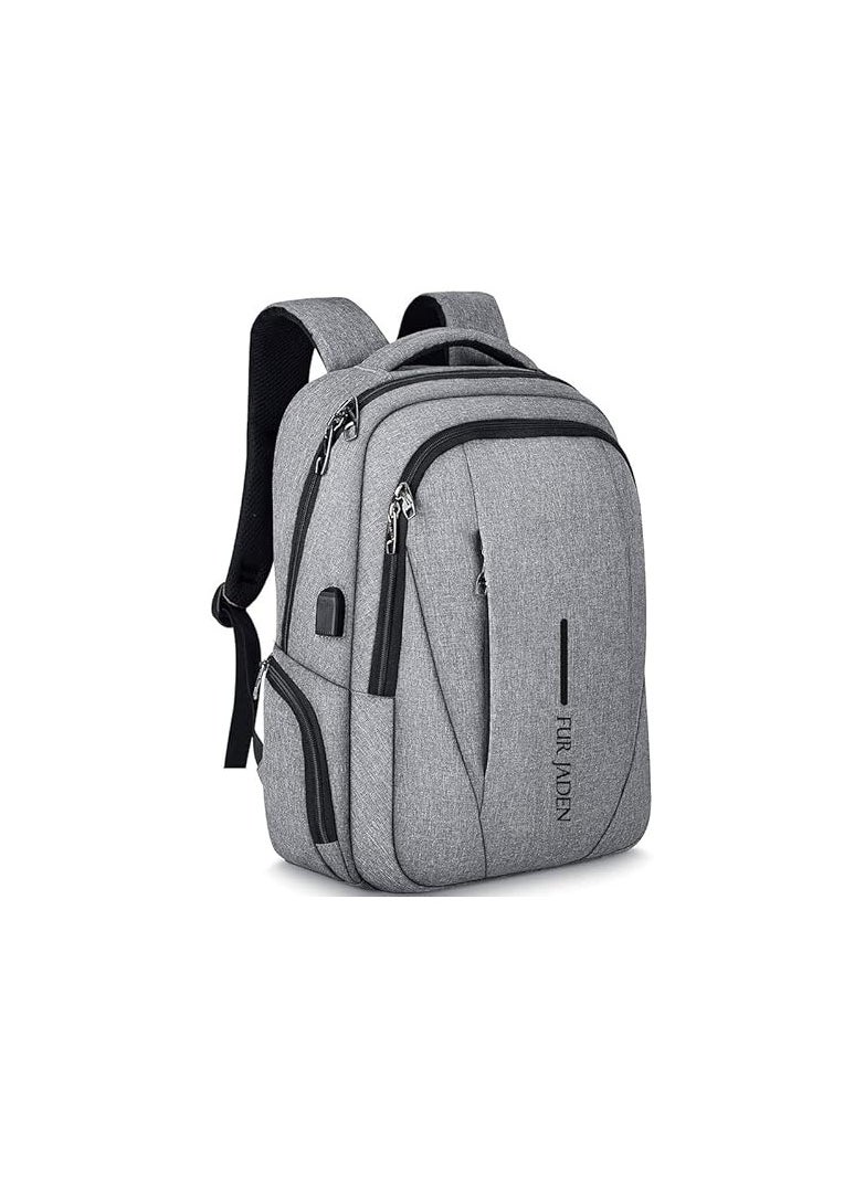 FUR JADEN - FUR JADEN Travel Laptop Backpack, Business Backpacks with USB Charging Port, Water Resistant College School Computer Bag for Men & Women Fits Under 15.6 inch Laptop and Notebook (Grey) - Image 1