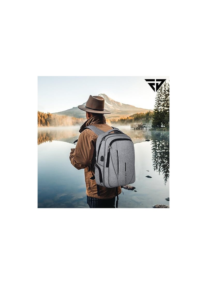 FUR JADEN - FUR JADEN Travel Laptop Backpack, Business Backpacks with USB Charging Port, Water Resistant College School Computer Bag for Men & Women Fits Under 15.6 inch Laptop and Notebook (Grey) - Image 1