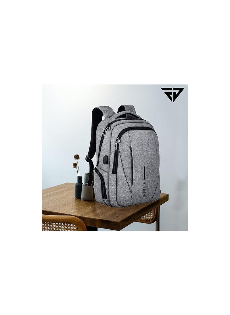 FUR JADEN - FUR JADEN Travel Laptop Backpack, Business Backpacks with USB Charging Port, Water Resistant College School Computer Bag for Men & Women Fits Under 15.6 inch Laptop and Notebook (Grey) - Image 1